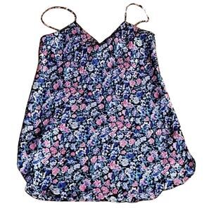 Floral Print Spaghetti Strap Mini Dress - Navy with Pink & Blue Flowers